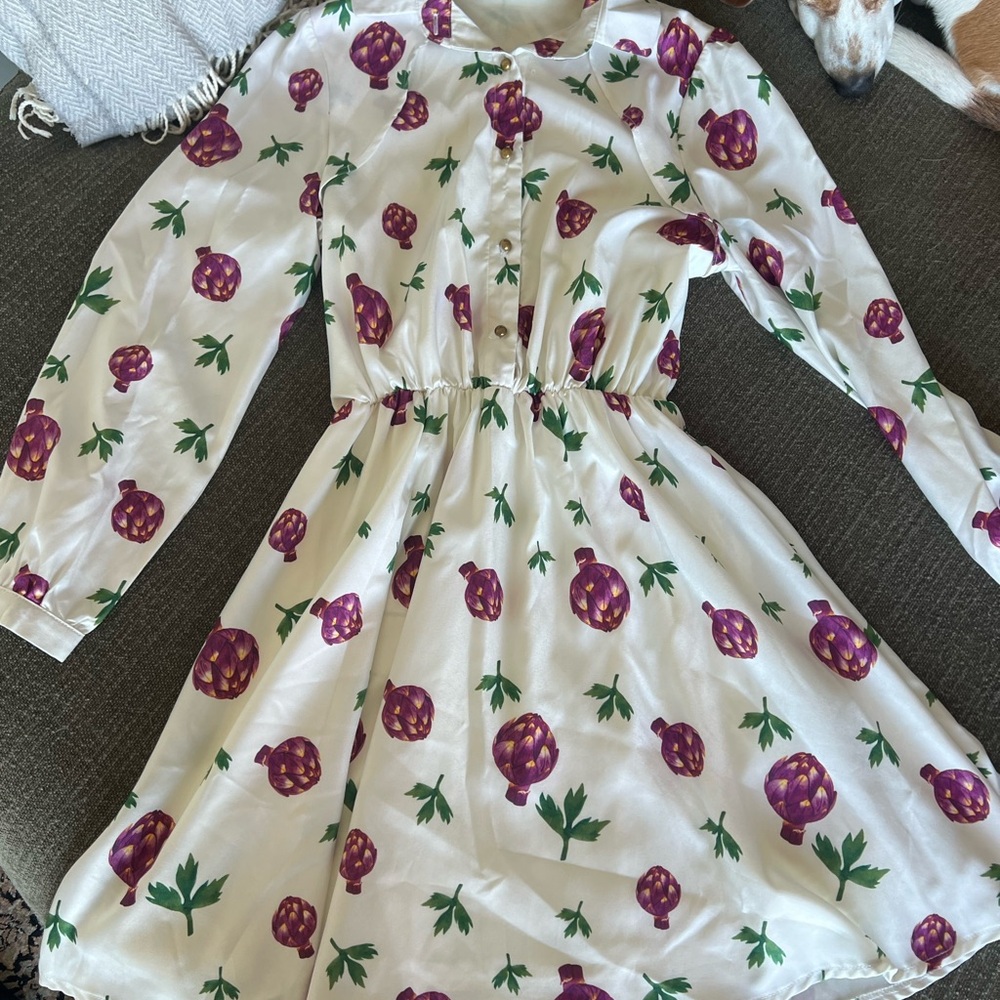White and Purple artichoke Printed Dress